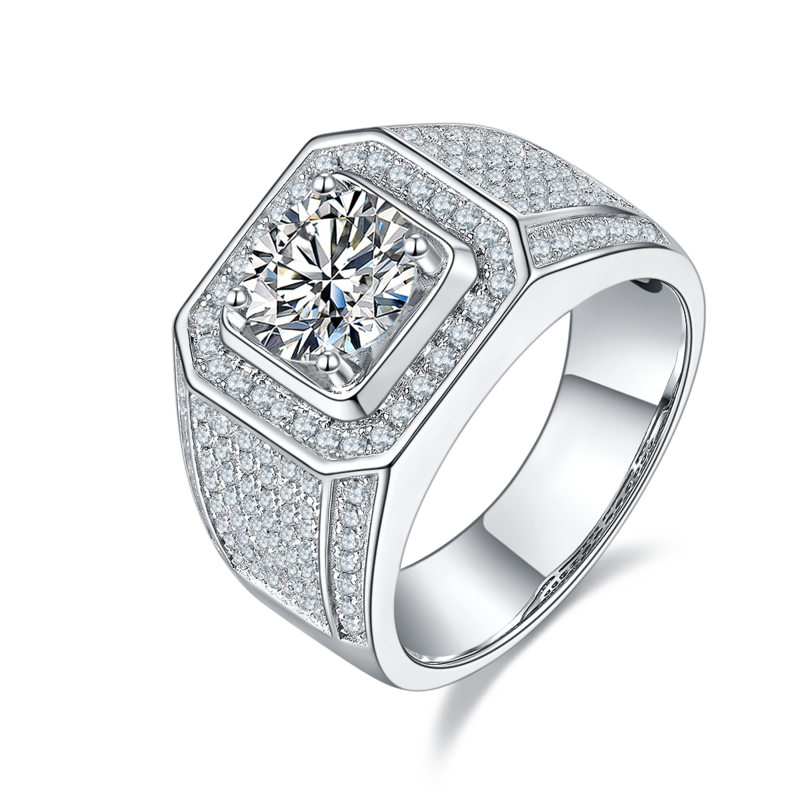 戴军款S925银镀白金MoissaniteMen's Ring2ctD级